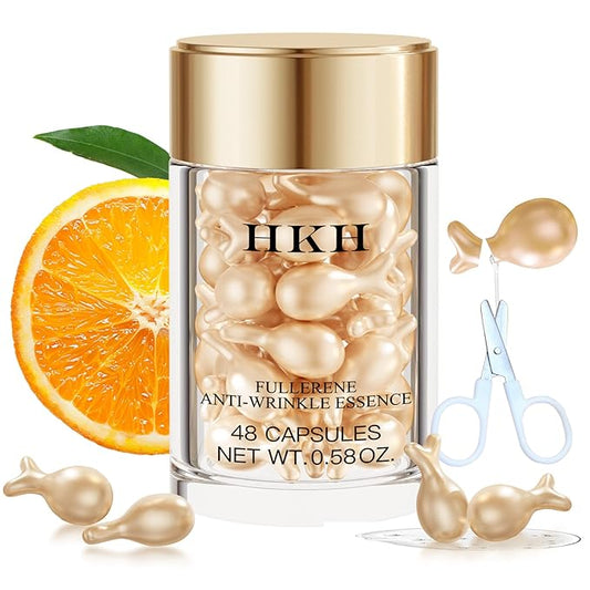 Vitamin C Face Serum Oil - HKH Vit C with Vitamin E Serum Capsules - Evens Skin Tone & Reduces Fine Lines Skincare - 48 Travel-Friendly Capsules for Smoothing Moisturizing Skin - with Mini Scissors