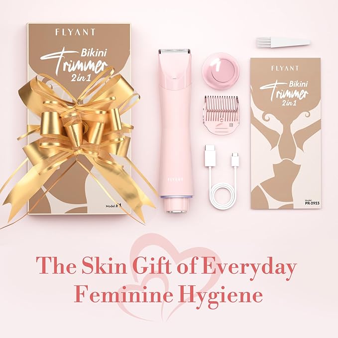 Bikini Trimmer for Women, 2 in 1 Electric Shaver for Women, Pubic Hair Trimmer Waterproof IPX7 with LED, Bikini Razor for Leg Arm Underarm Bikini Area, Pull Bows Gift Box for Friends (Rose Pink)