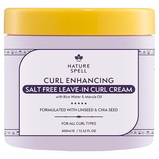 Nature Spell Curl Enhancing Leave-In Cream, Sulfate & Paraben Free, Protects from Heat Damage, Smoothing & Styling Kinks, Coils & Curls, with Coconut Oil & Aloe Vera, Color Safe, Vegan, 13.52 fl oz