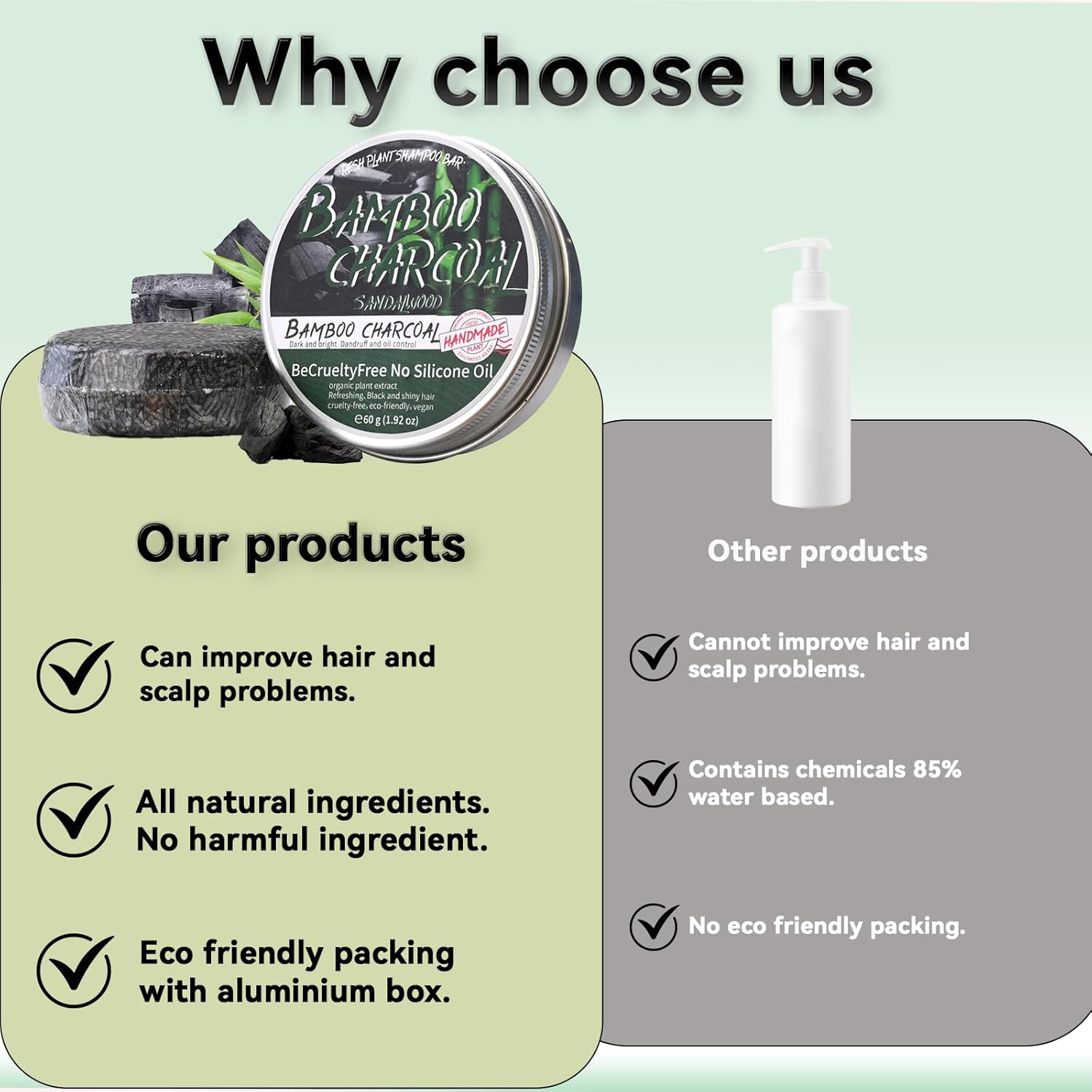 2PCS Bamboo Charcoal Shampoo Bar for Gray Hair, Black Soap for Gray Hair Natural Organics Shampoo and Conditioner Bar for Thinning Hair for Men & Women (Bamboo Charcoal) - Glowelle