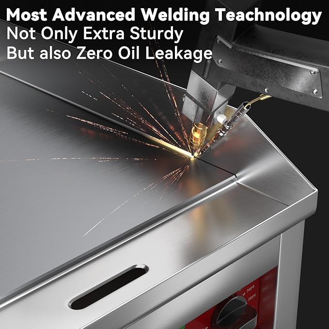 CROSSON 24"*16" Commercial Electric Countertop Griddle,Flat Top Heavy Duty Griddles with Non-Stick 2/5" Thick Iron Cooking Plate for Restaurant use-120V/3500W,Spatula Bonuses