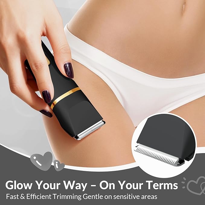 KINGTEE 5-in-1 Electric Bikini Trimmer for Women – IPX7 Waterproof Shaver, Cordless Body & Facial Razors for Women, Ceramic Blades, USB-C Rechargeable, Painless Hair Removal Kit (Black)