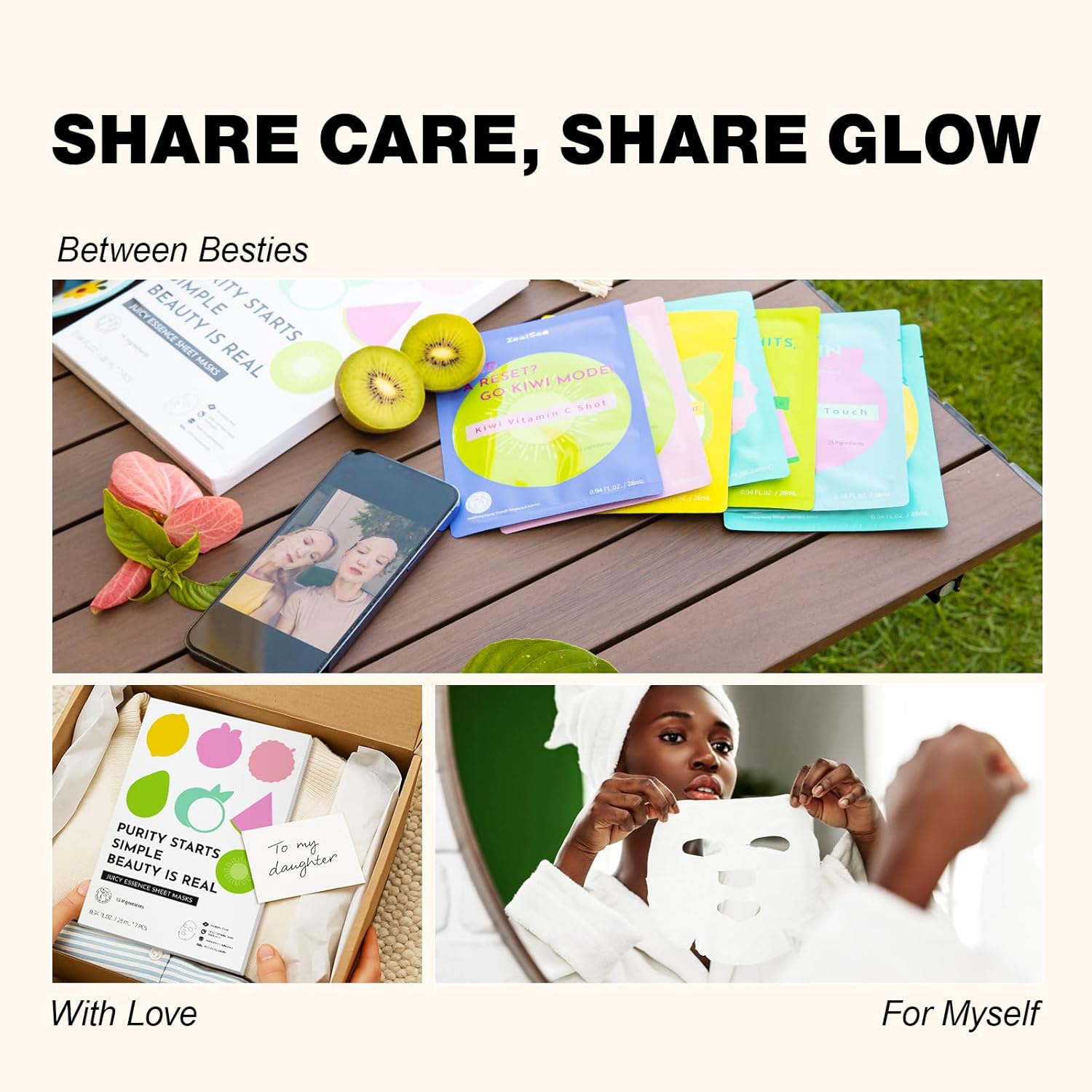 ZealSea Clean Beauty Face Masks Skincare, Minimalism 15 Ingredients Sheet Mask, Dopamine Color Design Facial Mask, Sleepover & Slumber Spa Party Supplies, Women Teen Girl Gifts Trendy Stuff, 21 Pack - Glowelle