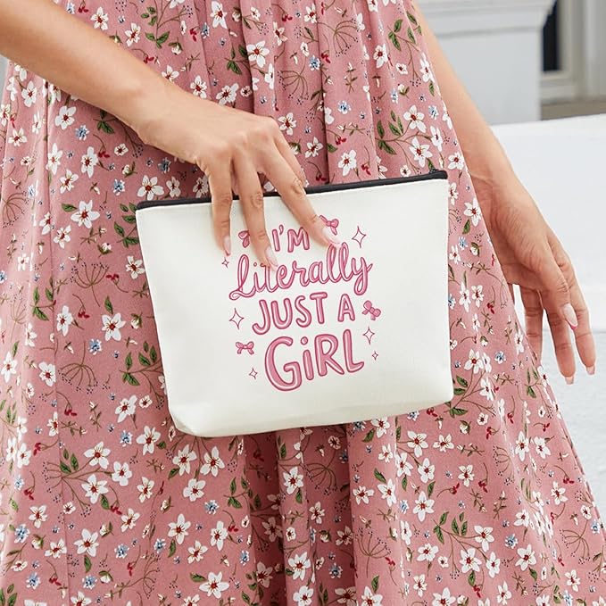 fkovcdy Pink Bow Makeup Bag for Girls, I'm Literally Just A Girl, Cute Bow Gift for Women, Small Bow Lover Travel Cosmetic Bag Zipper Pouch for Daughter granddaughter for Birthday Christmas 1