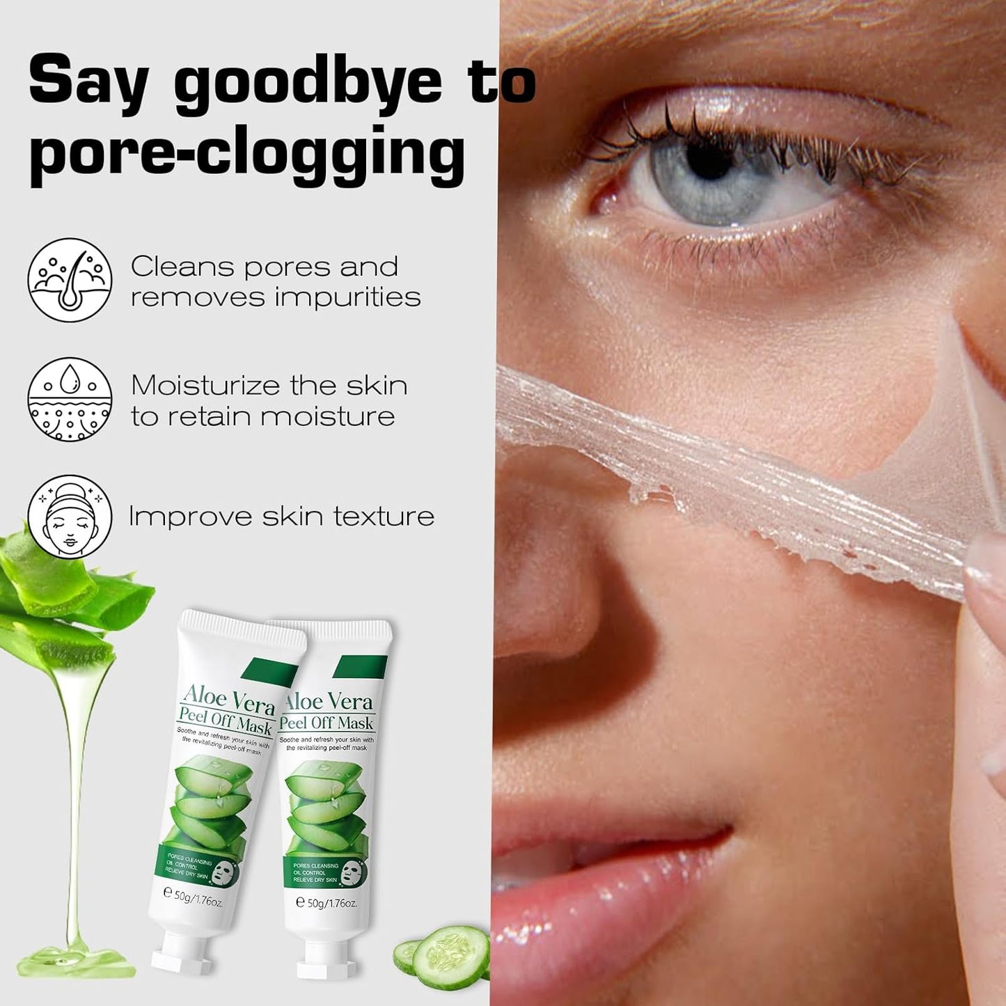 2 Pack Aloe Vera Peel Off Mask-Pore Cleansing, Soothing and Hydrating Facial Mask, Oil Control, Soothes Dry Skin, Facial Care, for All Skin Types