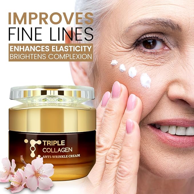 Triple Collagen Cream, Hydrolyzed Collagen Face Moisturizer with Hyaluronic Acid & Niacinamide, Barrier Repair, Deep Nourishment, Oil Control & Brightening, Anti-Glycation & Anti-Gging, 50g/1.764oz