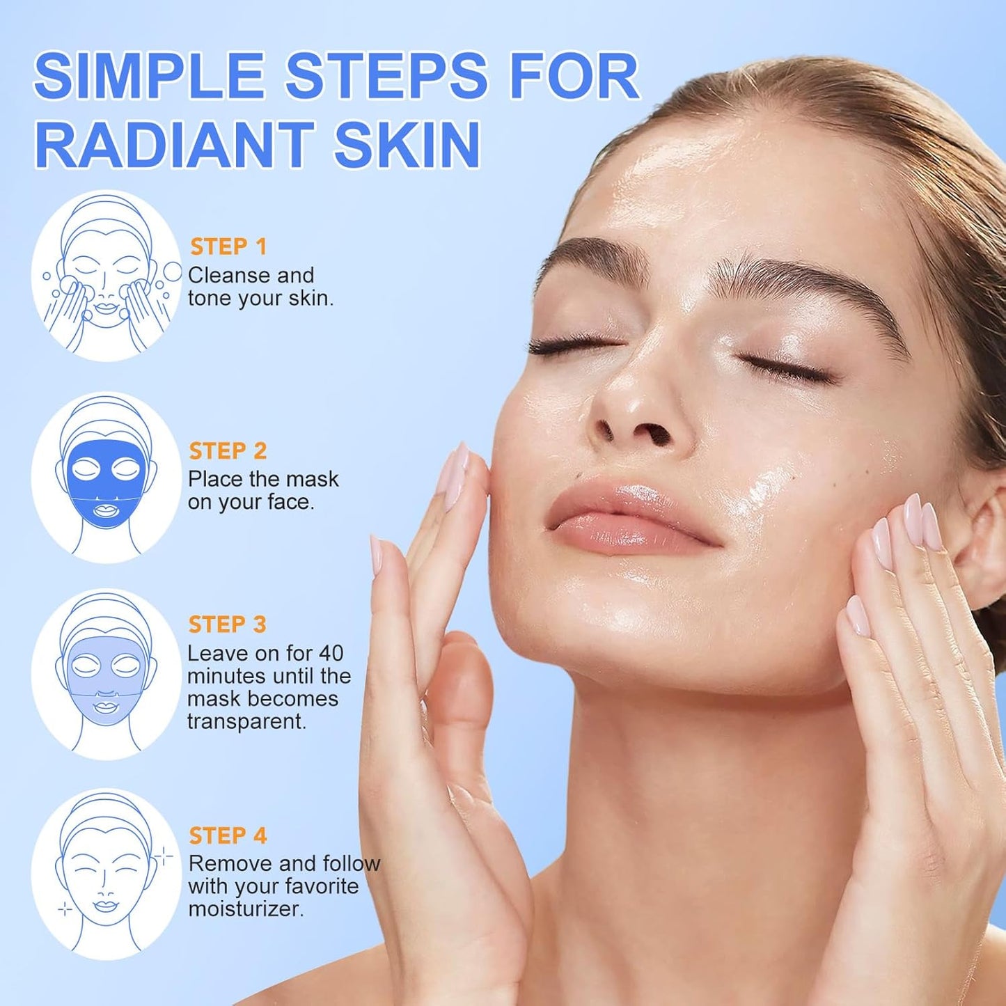 Collagen Face Mask - Overnight Hydrating Sheet Mask, Hydrogel Deep Wrapping Mask, Night Lifting Facial Masks for Women Skin Care, Restores Elasticity, Moisturizing & Firmness for All Skin Types (Skin) - Glowelle