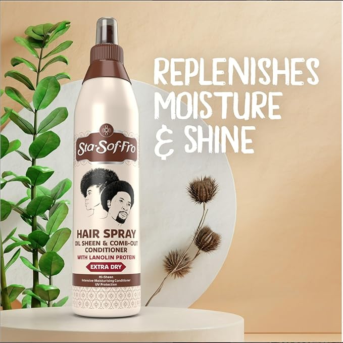 SoftSheen-Carson Sta-Sof-Fro Hair & Scalp Spray Comb Out Conditioner with Lanolin, Extra Dry, 8 fl oz, Brown