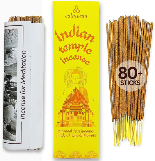 Spiritual Indian Temple Incense Sticks - 80 Charcoal Free Incense Sticks, Made from Upcycled Flowers | Inspired by Siddhivinayak Temple (Mumbai) | Spiritual Incense to add Calmness - Glowelle