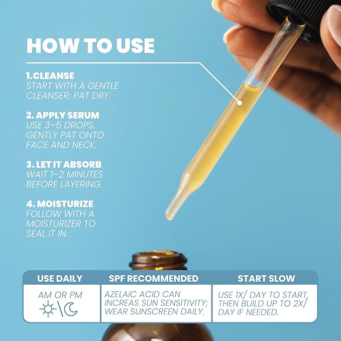 Azelaic Acid 10% Facial Serum – 2 oz (2 Pack) – With Niacinamide and Hyaluronic Acid – Lightweight Face Serum