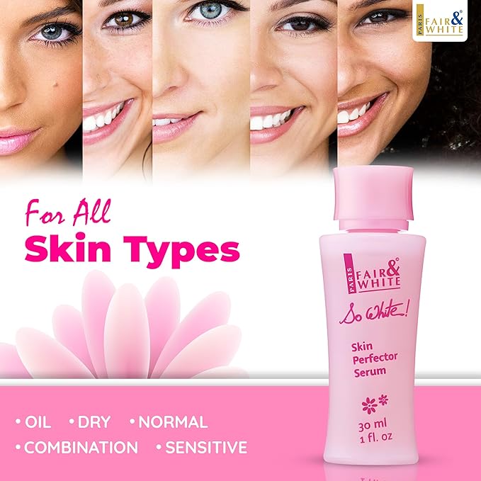 FAIR & WHITE So White Skin Brightening Serum 30ml - For Face, Elbows Knees, Feet - with Kojic Acid and Castor Oil