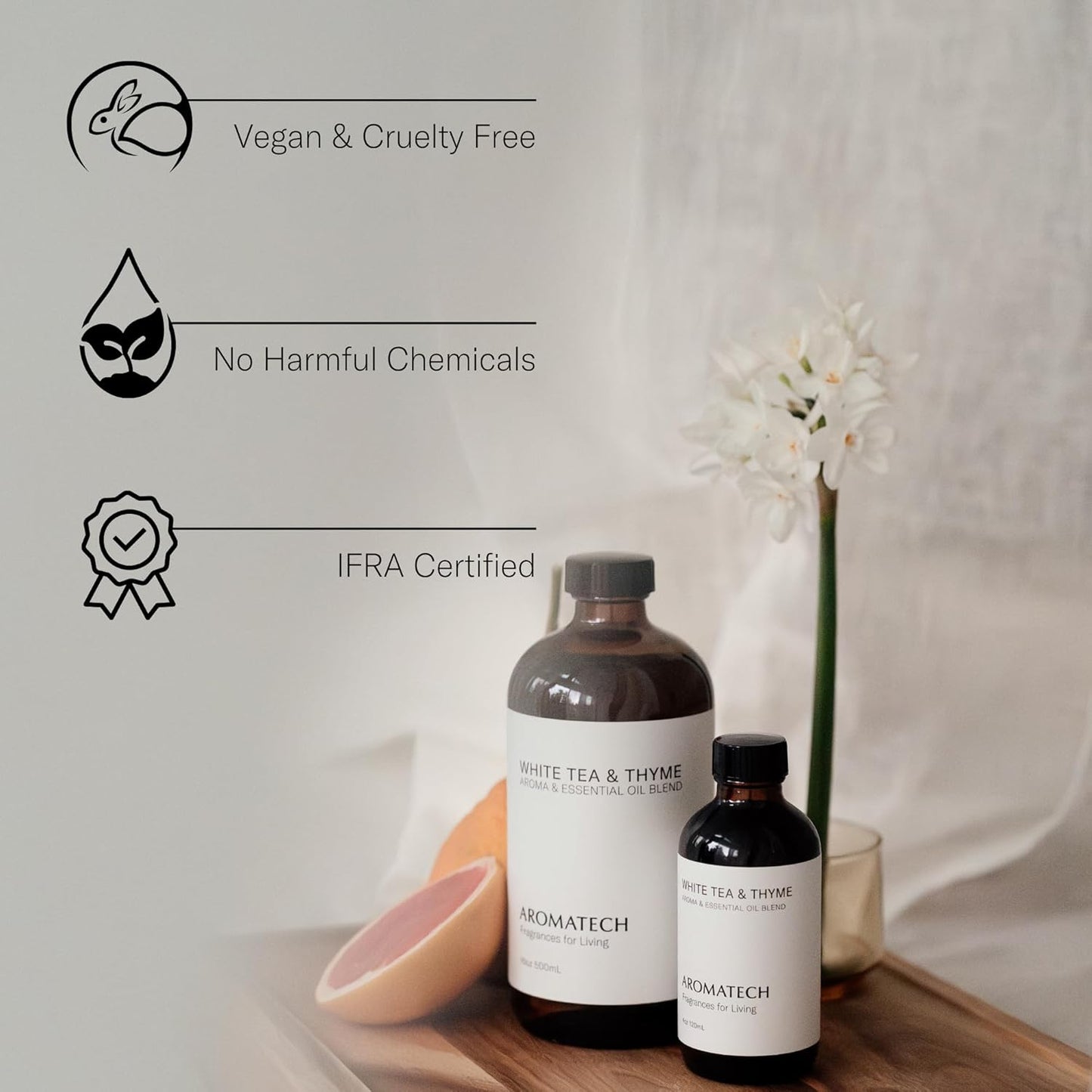 AromaTech White Tea and Thyme Aroma Essential Oil Blend: Luxury Hotel Inspired Aromatherapy with Tea Leaf, Fresh Thyme & Amber for Ultrasonic Diffusers & Nebulizers - 16 fl oz, 500 mL