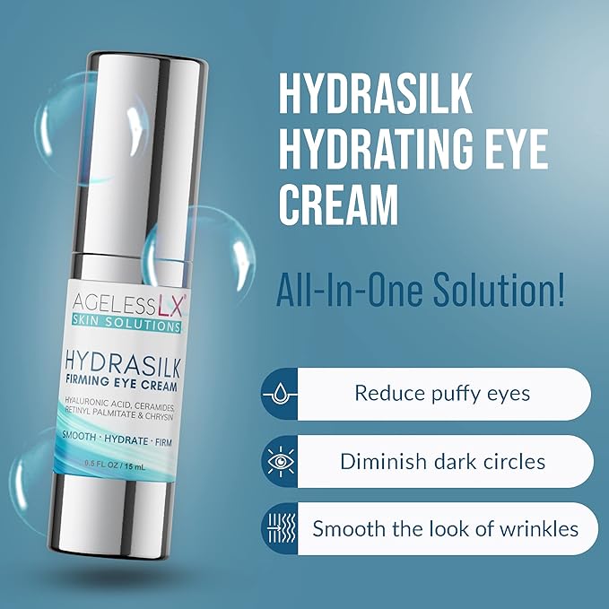 AgelessLX Supplement Capsule for Women with HMB + Hydrasilk Eye Cream 0.5 OZ + Bright Glow Face Serum 1 Fl OZ for Women Bundle