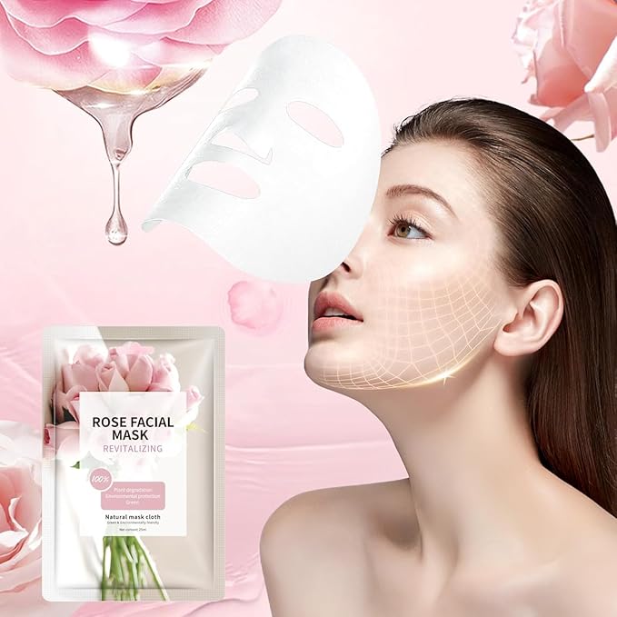 Facial Masks Skincare for Women, Pink Rose Hydrating Face Sheet Masks,Moisturizing Face Mask Suitable for All the Skin,Dry Skin,Face Spa Mask 10 Sheets