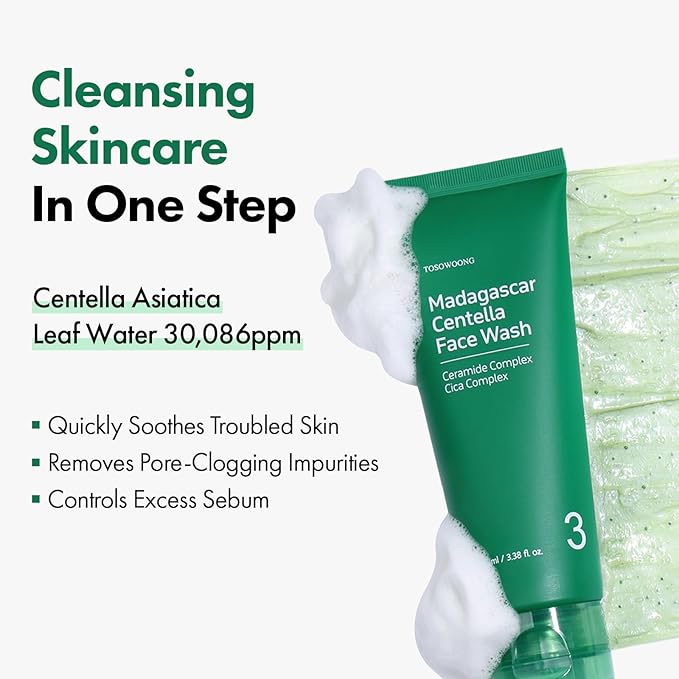 TOSOWOONG Gentle Anti-Aging Starter Set - Soothing Madagascar Centella Face Wash + High Purity Bakuchiol Capsule Cream - Retinol Alternative Routine for Sensitive Skin Firming