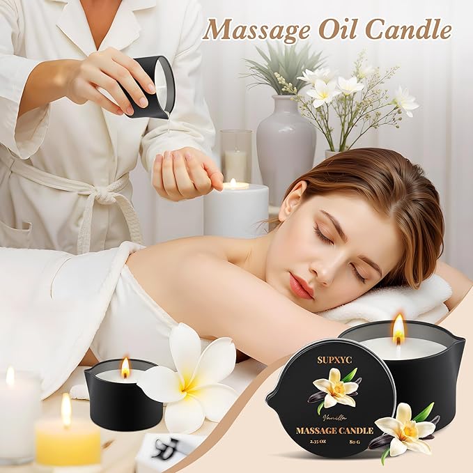 3PCS Massage Oil Candles, Soybean Wax Warming Massage Oil Candle, Low Temp Scented Body Oil Candles, Low Temperature Massages Oil Candle, for Moisturizes Skin,Stress Relief (2.35 OZ)