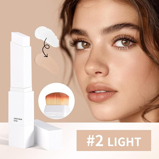 AKARY Cover Cream Stick, Color Changing Foundation Stick, Moisturizing Skin Matching Cover Cream with Medium to Full Coverage Dewy Finish Base Makeup, Dual-Ended with SoftBrush, #3 Natural