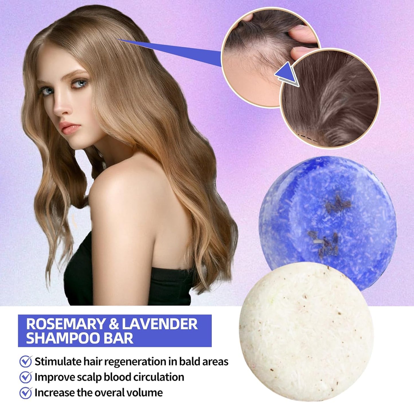 2 Pack Rosemary Lavender Hair Shampoo Bar,Deep Cleansing for Scalp Hair Loss Shampoo Soap,Organic Shampoo Oil Control for Hair Growth,Refreshing and Hydrating Bar,Gifts for Women Men - Glowelle