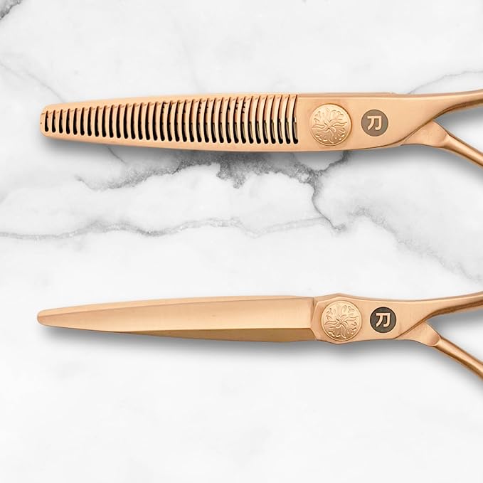 Saki Gold Professional Set of Hair Shears - 6 Inch Set Includes Gold Hair Scissors, Thinning Shears and Razor and Leather Carrying Case