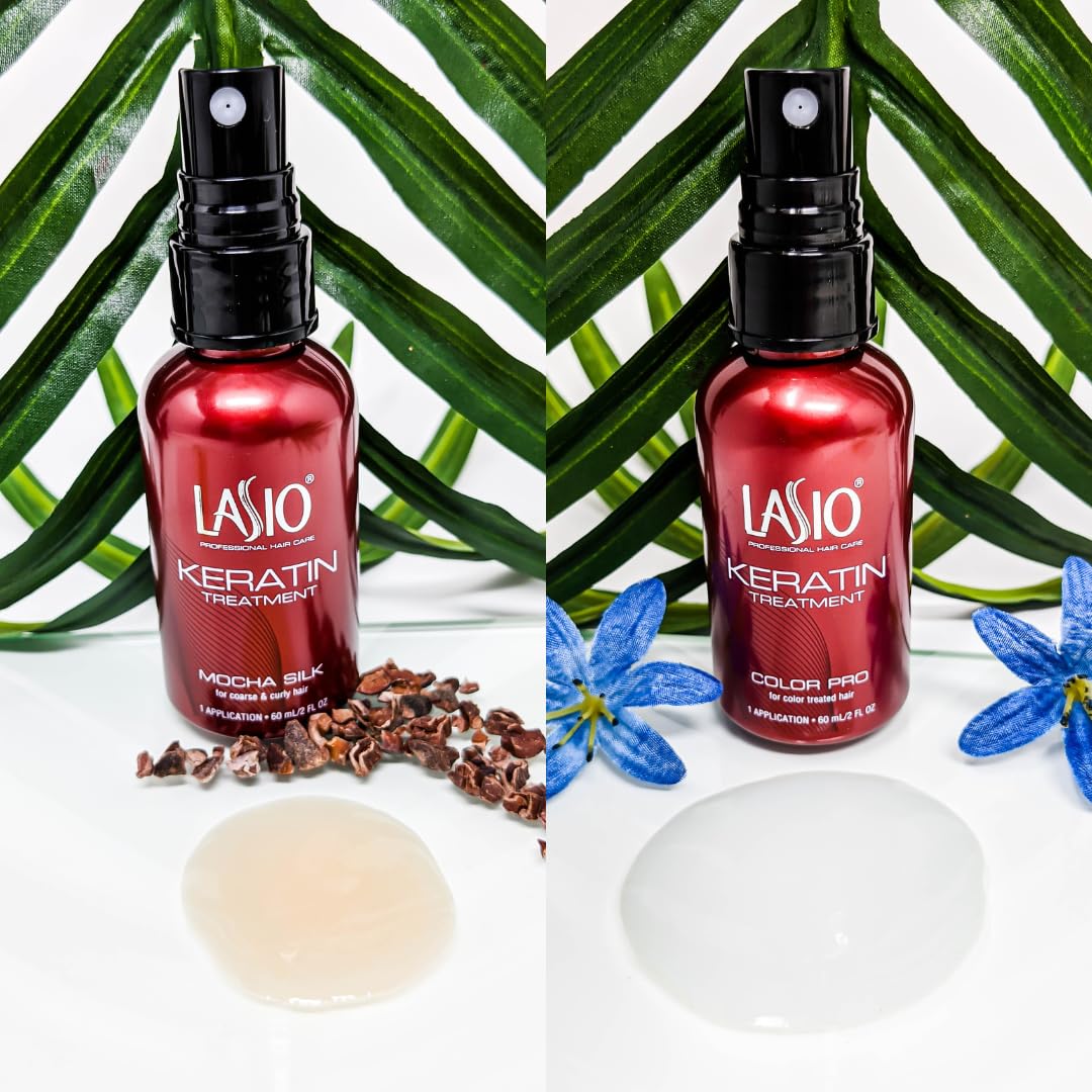 Lasio Pro Keratin Hair Treatment Kit for Salon Use– Includes Keratin Tropic, One Day, Mocha Silk, Color Pro & Hypersilk Clarifying Shampoo (2 Oz Each – Reduces Curls, Eliminates Frizz, Repairs & Shine - Glowelle
