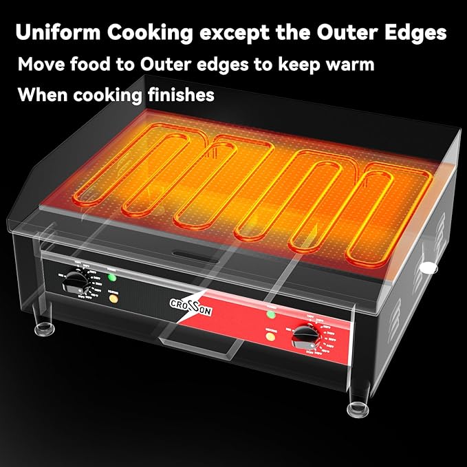 CROSSON 24"*16" Commercial Electric Countertop Griddle,Flat Top Heavy Duty Griddles with Non-Stick 2/5" Thick Iron Cooking Plate for Restaurant use-120V/3500W,Spatula Bonuses