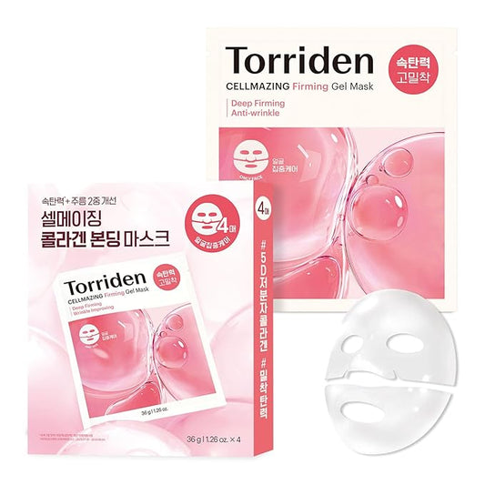 Torriden CELLMAZING Collagen Firming Gel Sheet Mask for Face Only (4 Pack) | Smoother, Firmer-Looking Skin with 5D Collagen Complex | Korean Facial Mask