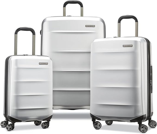 Samsonite Octiv Lightweight Hardshell 3-Piece Luggage Set (20/24/28) - Durable & Impact Resistant, 360° Aero Trac Spinner Wheels, Adjustable Telescopic Handle, Expandable, TSA Approved Lock - Silver
