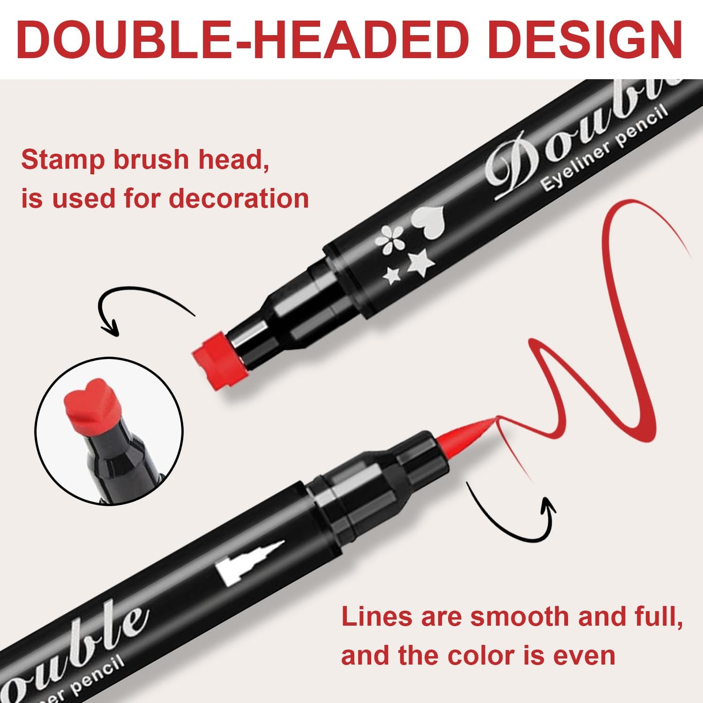 4PCS Red Eyeliner Pen Set, Eyeliner Stamp, Double-headed Red Liquid Eye liner Pencil for Women Eye&Lip Liner Professional Waterproof Halloween Makeup, Star,Triangle,Flower,Heart