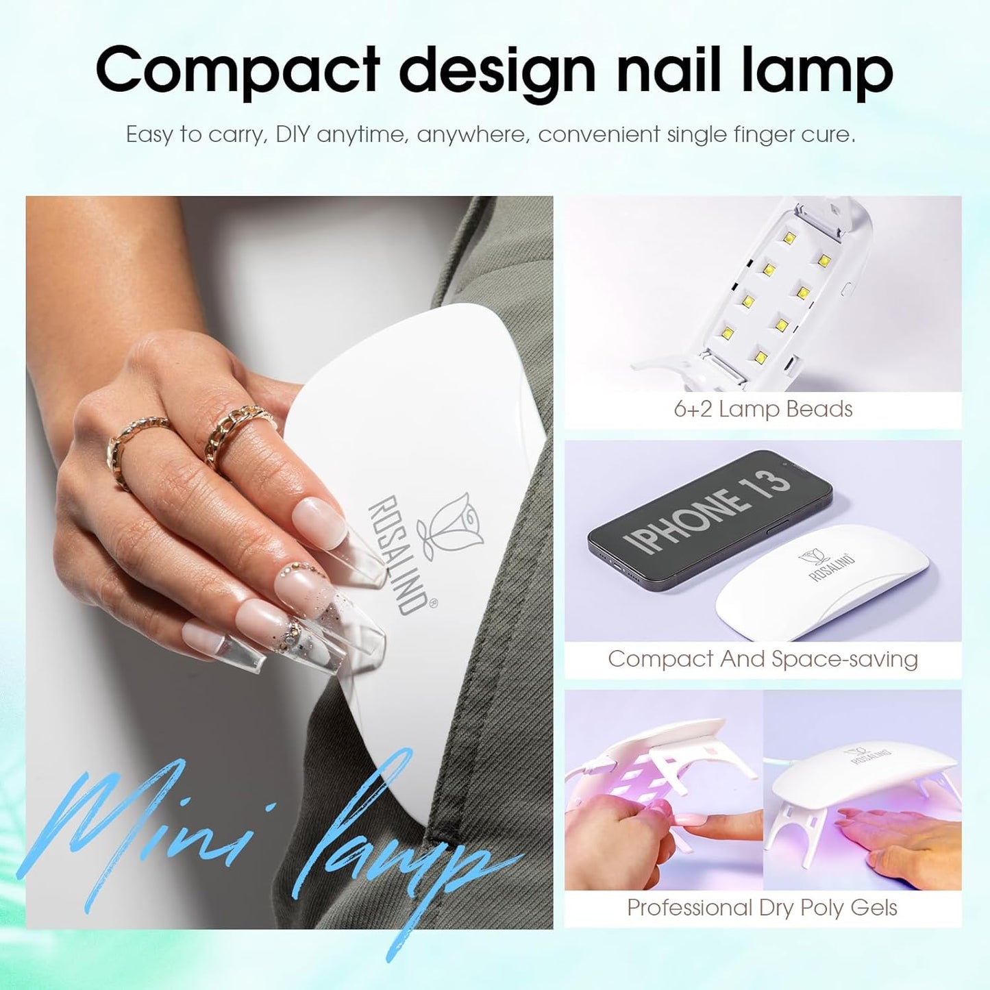 ROSALIND Pink Poly Nail Gel Kit -12 Colors + Nail Art Accessories Kit Poly Nails Gel Starter Kit with Slip Solution All Seasons Classic Colors Nails Extensions Set with Mini UV Lamp