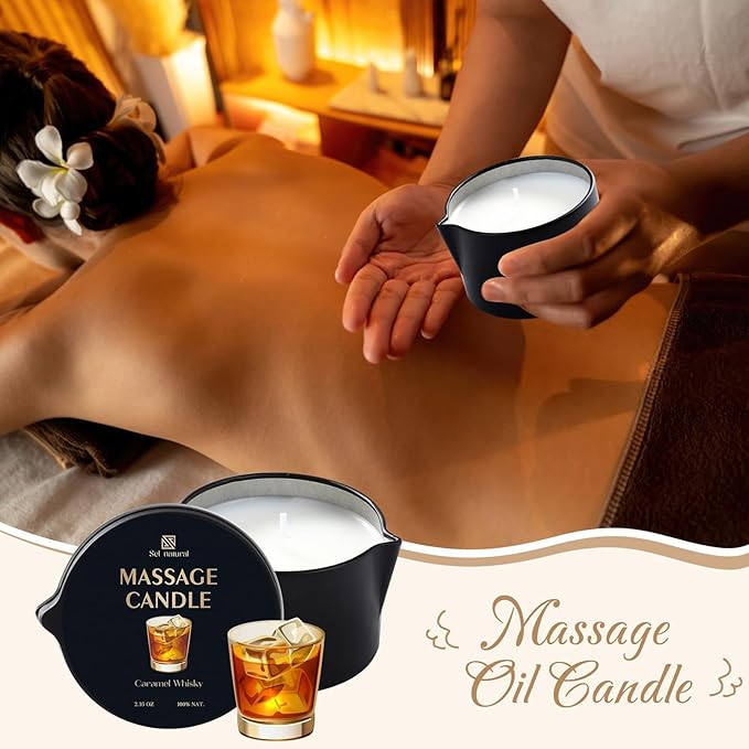 3 Pack Massage Oil Candles 2.35oz Low Temp Massage Candle Wax Spa Therapy Body Oil Valentines Gifts for Relaxation, Couples, or Self-Care (2.35 oz, Eucalyptus Mint, Cedar Sandalwood, Caramel Whisky)