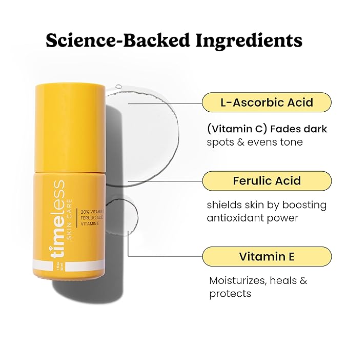 Timeless Skin Care Vitamin C Serum with Vitamin E & Ferulic Acid - Brightening Serum - for Oily & Dry Skin - Fragrance-Free 1 oz (Pack of 2)