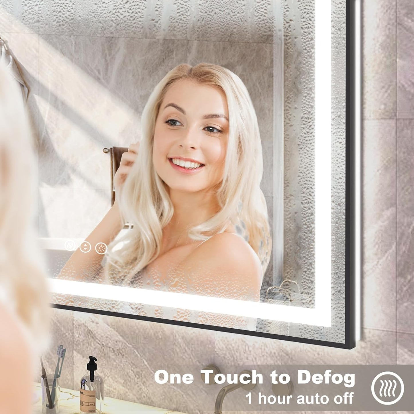 OKPAL 40x36 LED Bathroom Mirror with Front and Backlit, Anti-Fog Lighted Vanity Mirror, Dimmable LED Bathroom Vanity Mirror for Wall with 3 Colors, Memory, Shatter-Proof, ETL Listed