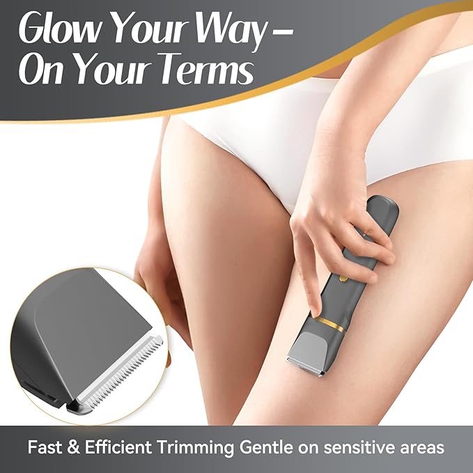 KINGTEE 5-in-1 Electric Bikini Trimmer for Women – IPX7 Waterproof Shaver, Cordless Body & Facial Razors for Women, Ceramic Blades, USB-C Rechargeable, Painless Hair Removal Kit (Light Black)