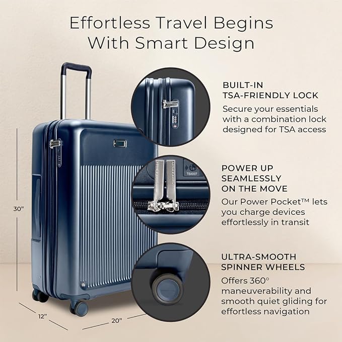 Briggs & Riley 30" Large Expandable Spinner - Checked Luggage for Travel, Suitcases with Wheels, Hardside Rolling Bag for Men & Women, Self-Repairing Zipper - Sympatico Collection, Navy