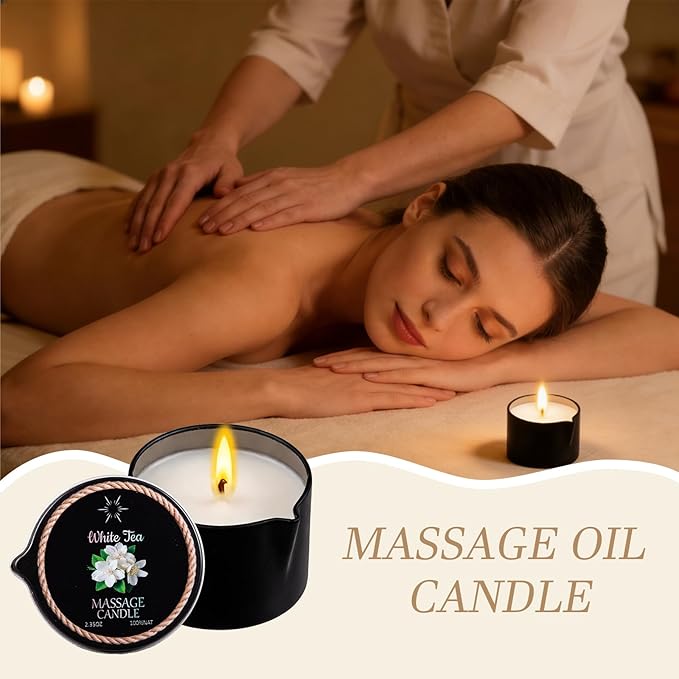 6 Pack Low Temperature Massage Oil Candle Set (2.35 oz Each) - Soy Wax Candles That Melt into Skin-Nourishing Body Oil, 6 Assorted Scents for Home Spa, Massage Therapy, Relaxation, Self-Care & Festive