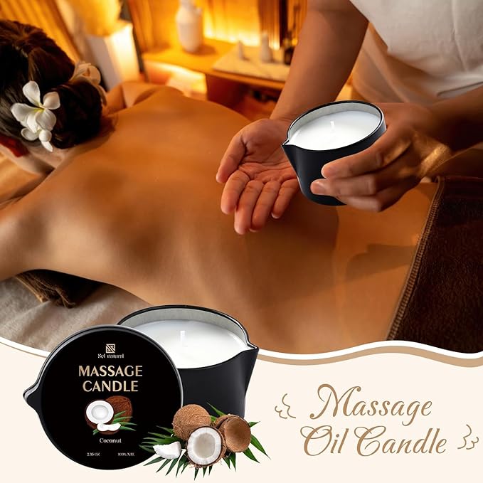 3 Pack Massage Oil Candles 2.35oz Low Temp Massage Candle Wax 3 Scent Vanilla, White Tea, Coconut Spa Therapy Body Oil Christmas Valentine's Day Gifts for Relaxation, Couples, or Self-Care