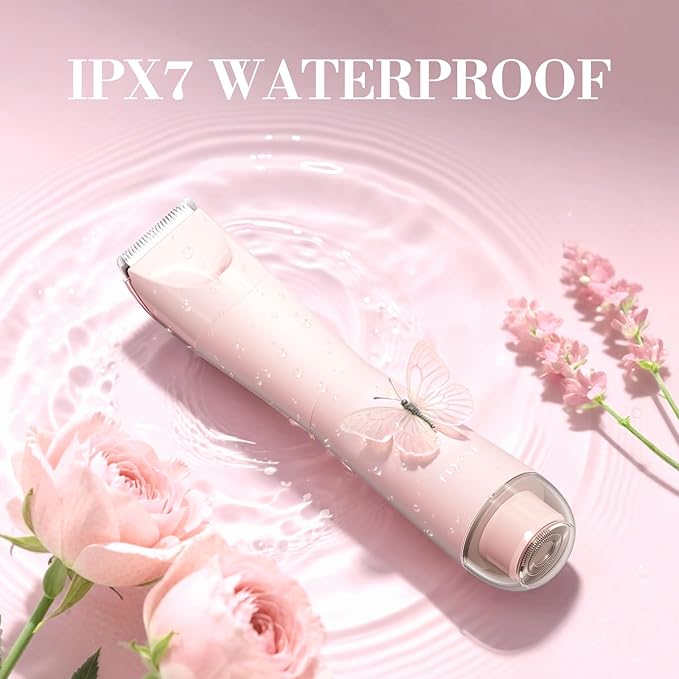 Bikini Trimmer for Women, 2 in 1 Electric Shaver for Women, Pubic Hair Trimmer Waterproof IPX7 with LED, Bikini Razor for Leg Arm Underarm Bikini Area, Pull Bows Gift Box for Friends (Rose Pink)
