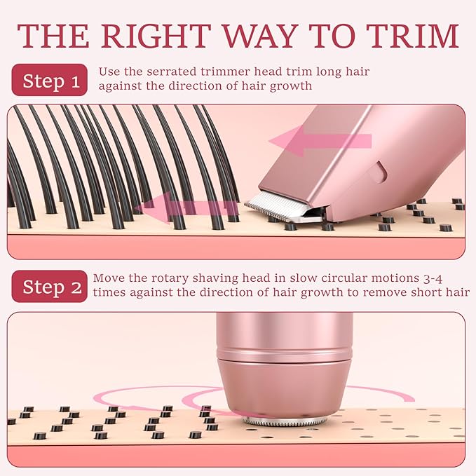 2 in 1 Bikini Trimmer for Women: Electric Razor & Shaver [IPX7 Waterproof] with Dual Heads for Body Pubic Hair - Rechargeable Lady Facial Trimmer for Underarm Leg Arm Face