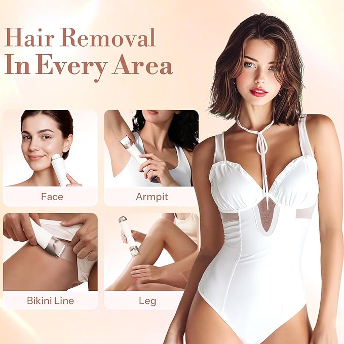 Bikini Trimmer for Women, 2 in 1 Electric Shaver for Women, Pubic Hair Trimmer Waterproof IPX7 with LED, Bikini Razor for Leg Arm Underarm Bikini Area, Pull Bows Gift Box for Friends (Shell White)