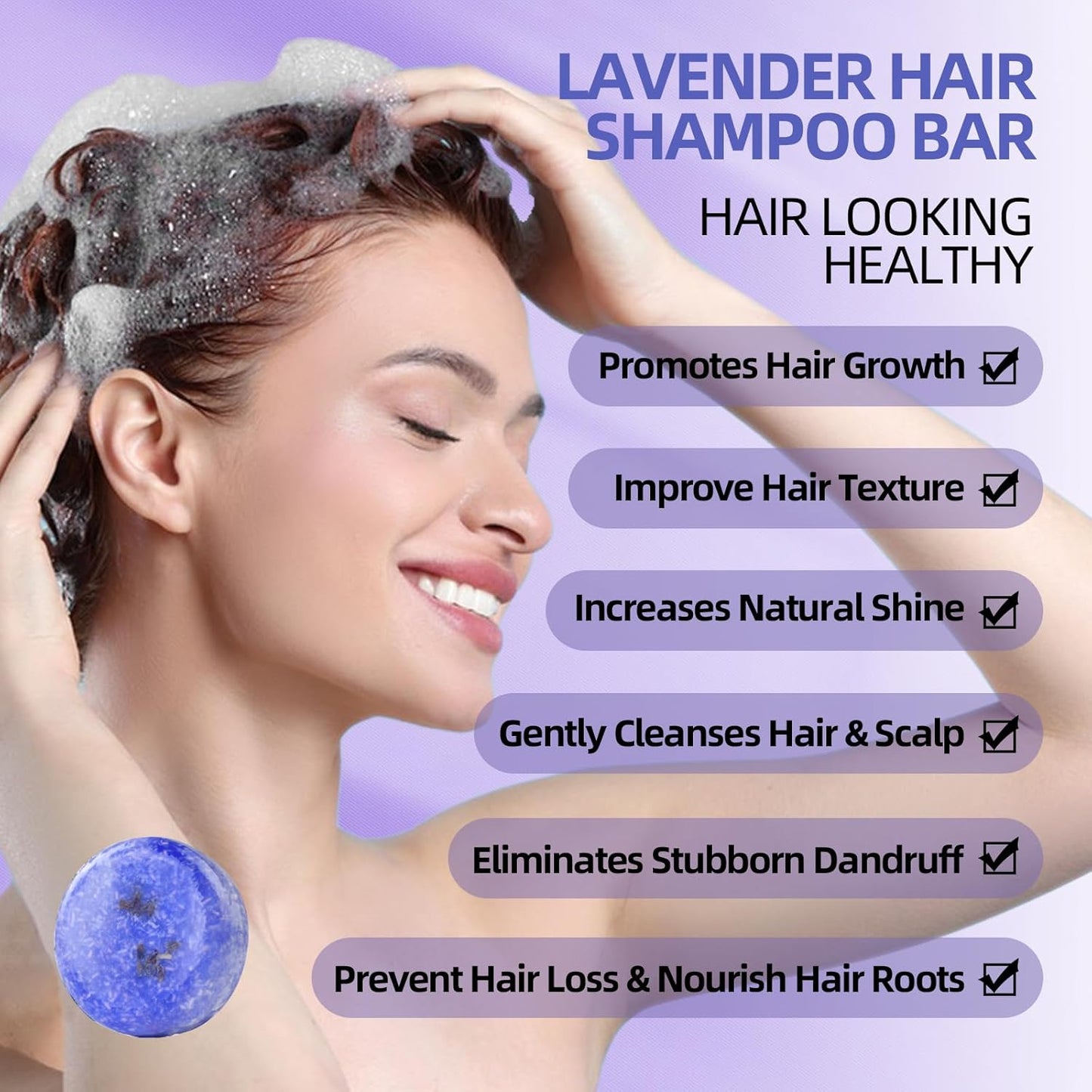 2 Pack Lavender Shampoo Bar,Solid Hair Bar And Conditioner Effect Hair Soap,Organic Shampoo Bars For Hair With All Natural Plant Based Essential Oils,Stocking Stuffers,Gifts for Women - Glowelle