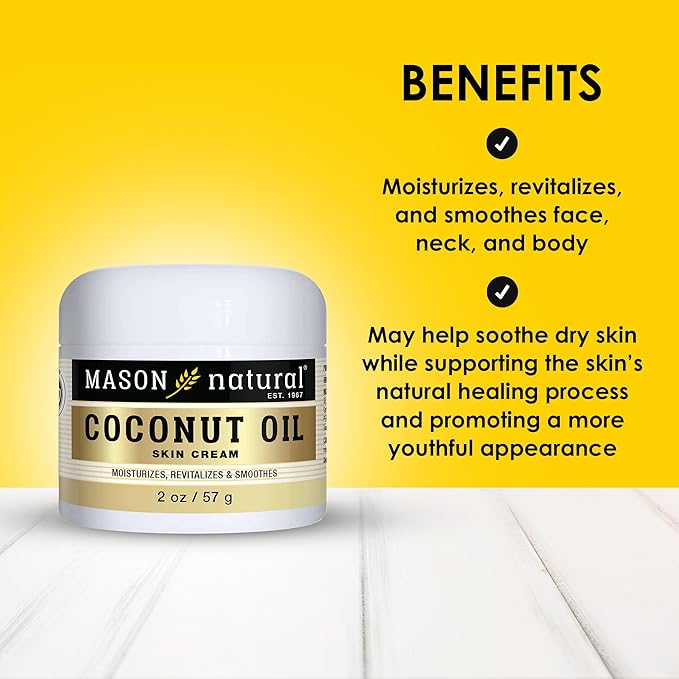 MASON NATURAL Coconut Oil Beauty Cream, Hydrating Moisturizer With Collagen for Smooth & Firm Skin, 2 oz