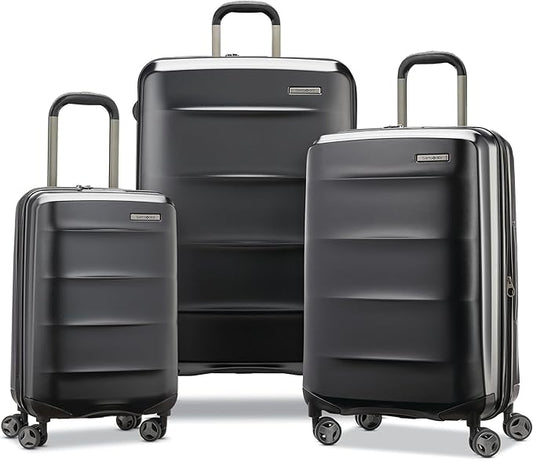 Samsonite Octiv Lightweight Hardshell 3-Piece Luggage Set (20/24/28) - Durable & Impact Resistant, 360° Aero Trac Spinner Wheels, Adjustable Telescopic Handle, Expandable, TSA Approved Lock - Black
