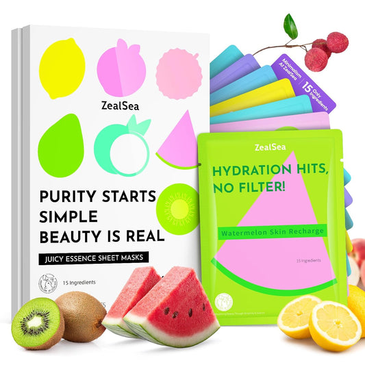 ZealSea Clean Beauty Face Masks Skincare, Minimalism 15 Ingredients Sheet Mask, Dopamine Color Design Facial Mask, Sleepover & Slumber Spa Party Supplies, Women Teen Girl Gifts Trendy Stuff, 14 Pack - Glowelle