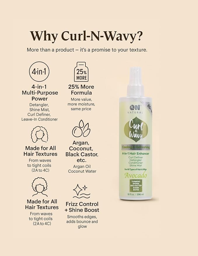 On Natural On Curl & Wavy Curl Defining Conditioner & Detangler, Argan Tree (10 oz)