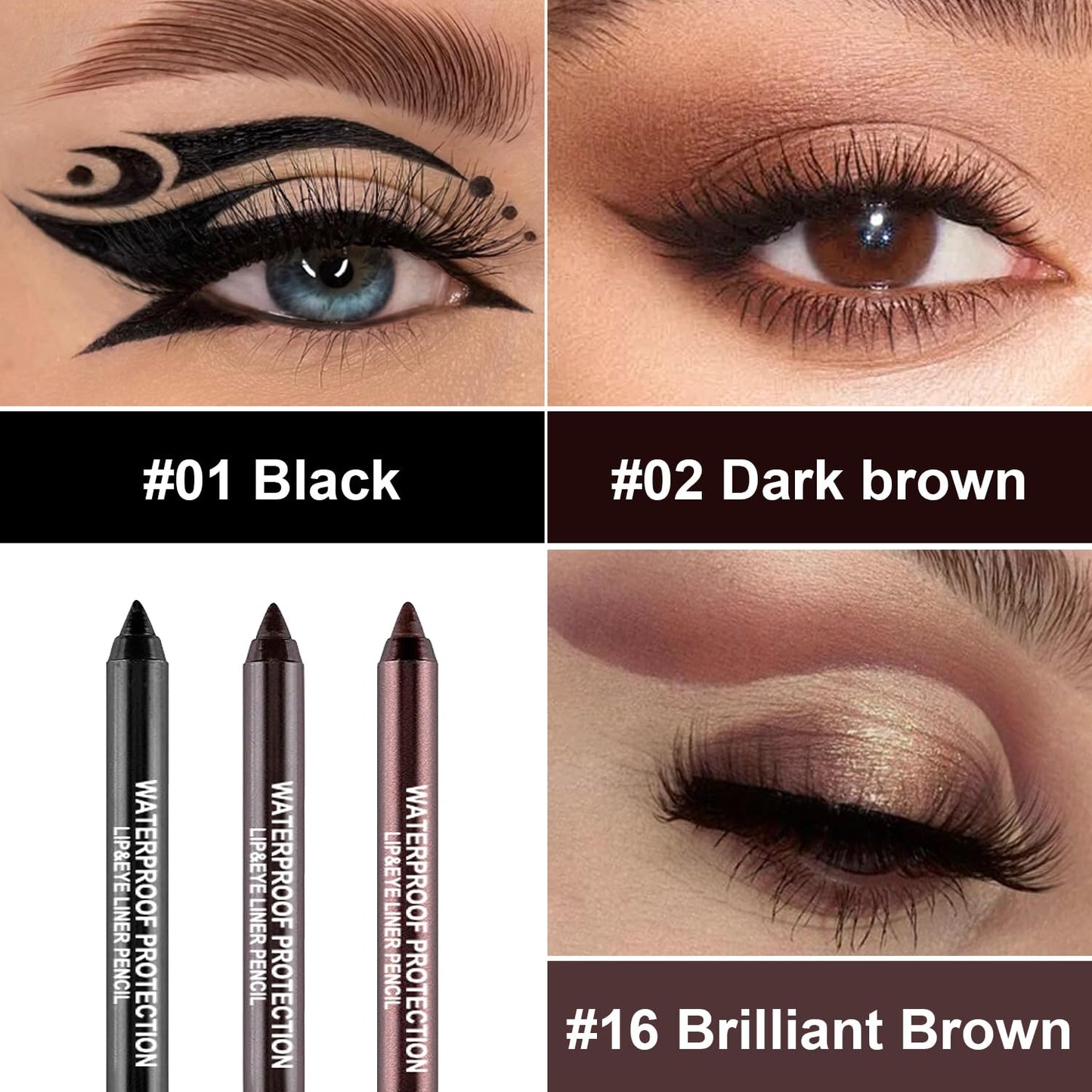 3 Colorful Eyeliner Pen Set, Eye Shadow Pencil, Pearl Eyeliner Kit Metallic Glitter Colored Eye liner for Women Eye&Lip Liner Professional Waterproof Eye Makeup(3PCS E)