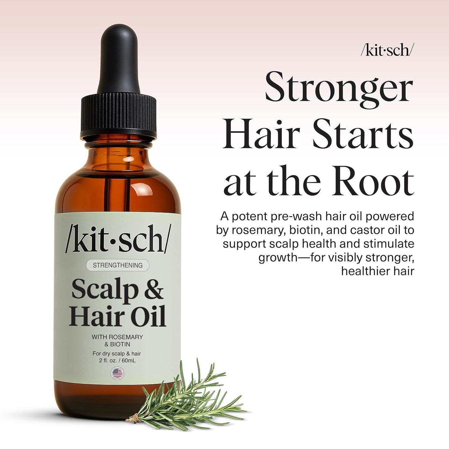 Kitsch Rosemary Oil Pre-Wash Strengthening Hair Oil with Castor, Biotin, Jojoba, Lavender Scent, 60ml