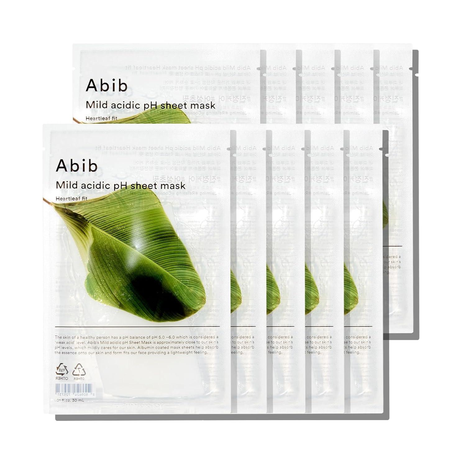 Abib Mild acidic pH sheet mask Heartleaf Fit 30ml (10pcs) - Glowelle