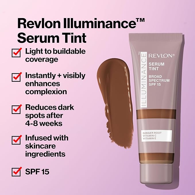 Revlon Illuminance Tinted Serum, Triple Hyaluronic Acid, Evens Out Skin Tone Over Time and Hydrates All Day, SPF 15, 517 Amber, 0.94 fl oz.