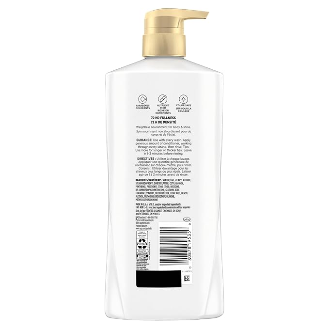 Pantene Conditioner, Sheer Volume - 72-Hour Fullness, Lightweight Nourishment with Pro-Vitamin B5 + Antioxidants, Fine, Thin, Color-Treated Hair, Paraben Free, Strengthens Bonds, 25.1 Fl Oz