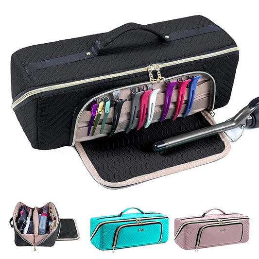 Large Hair Tools Travel Bag with Iron Mat - 2in1 Hair Tools Organizer for Hair Dryer Brush, Flat Irons, Straighteners, Curling Irons, Hair Bag, Makeup Bag, Cosmetic Bag for Travel Essentials